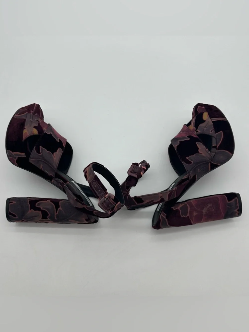 Steve Madden Jodi Burgundy Floral Velvet Burnout Platform Sandals